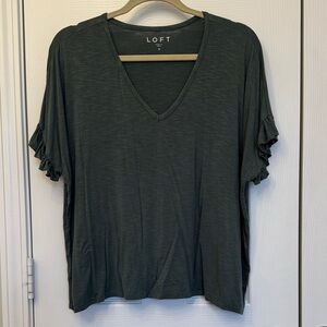 LOFT Dark Seafoam Greenish V-Neck Ruffle Sleeve Top Size S